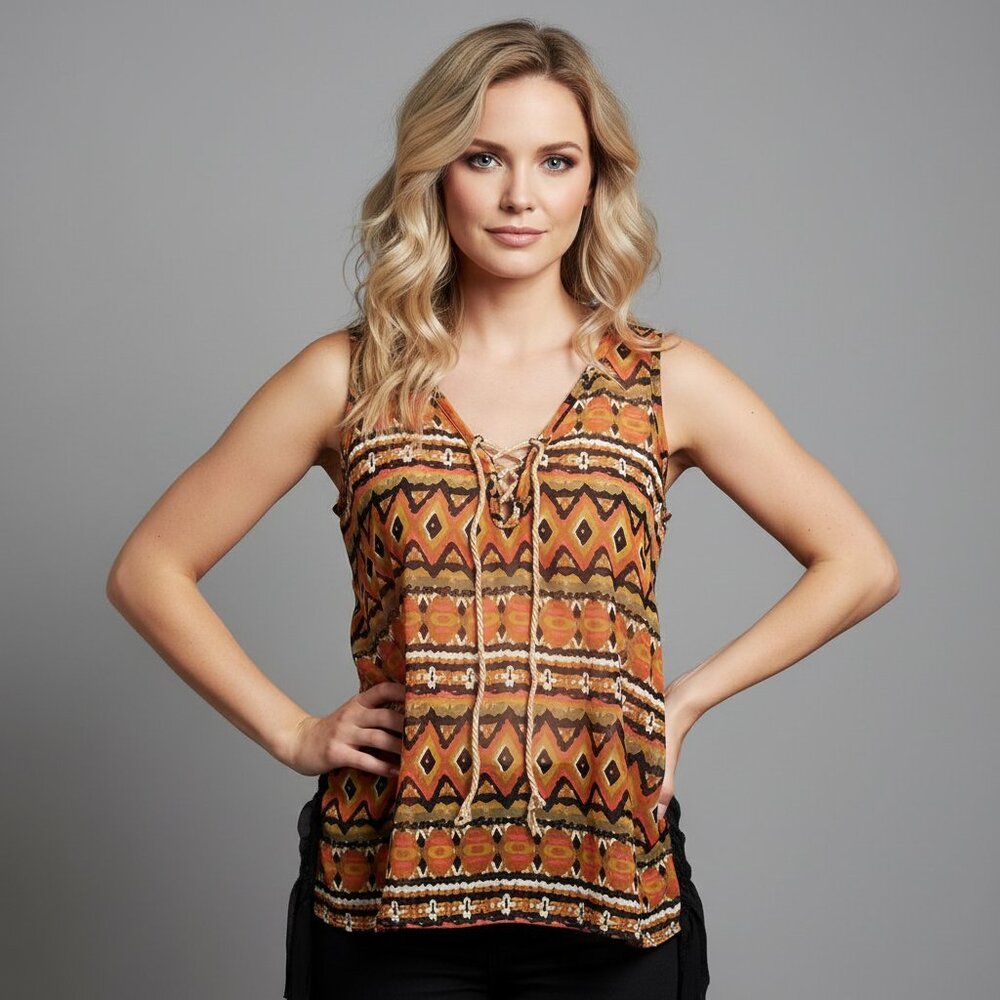 Gimmicks BKE Festival‎ Top XS Fringe Earthy Hippie Indie Sleeveless Tribal Chic